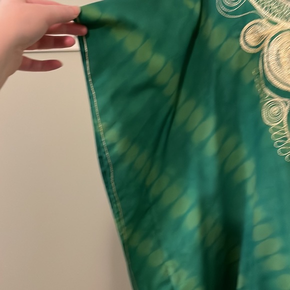 OS NWOT Glam Green & Gold Embroidered Tie Dye Mumu Type Dress fr South Africa - Picture 3 of 6